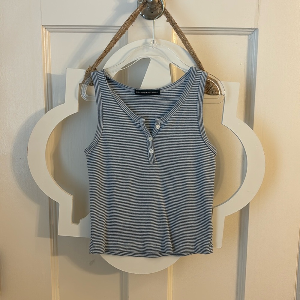 Brandy Melville blue and white striped cropped "Dalis" tank top